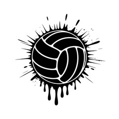 Volleyball Splash Design Black and White Illustration for Sports Graphics and Creative Projects Featuring Dripping Ink Effect