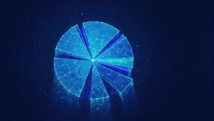 Abstract data visualization of a pie chart constructed with geometric connections on a dark backdrop