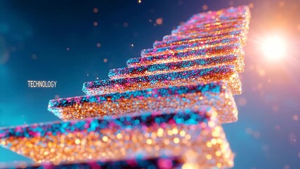 Abstract digital representation of dna helix structure with glowing particles and the word technology, symbolizing innovation and scientific advancement in a futuristic setting 4k video - Powered by Adobe