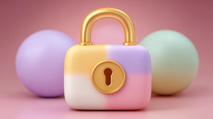 Pastel colored padlock with golden accents evokes a sense of playful security and fun design