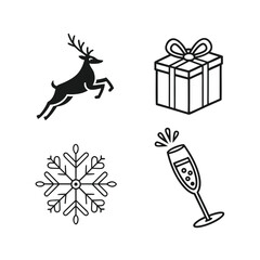 Christmas icons set silhouette festive holiday symbols reindeer snowflake gift ornament isolated on transparent background