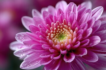 Close Up of a Pink Chrysanthemum Flower with Water Drops
