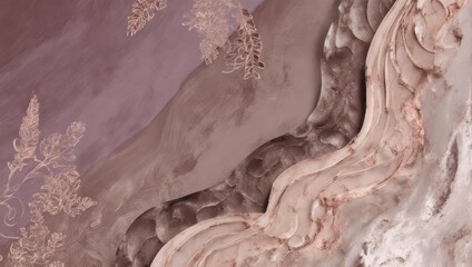 Abstract art with layered shapes in muted colors, including a hint of botanical elements