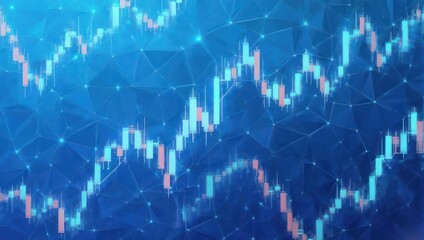 Abstract graph with rising and falling trend lines, with connected network lines in the background