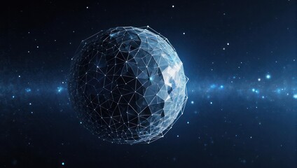 Abstract depiction of a sphere composed of a mesh, floating in a starry space background
