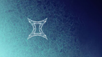 Abstract geometric shape within a network of interconnected lines on a gradient teal to dark blue backdrop