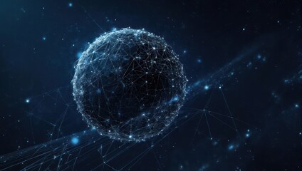 Naklejka premium Abstract illustration of a sphere made of interconnected lines, set against a dark blue backdrop