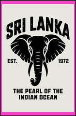 Sri Lanka Elephant Head Logo with Pearl of the Indian Ocean Slogan Vintage Emblem Badge Vector Design