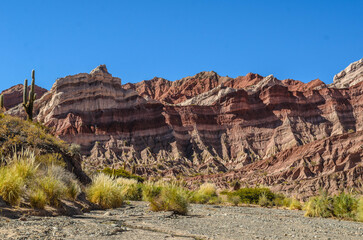 Unique smooth and rounded red sandstone formations at the Cuevas de Acsibi between Cachi and Cafayate, Argentina