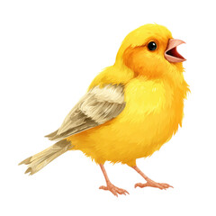 Obraz premium A vibrant, detailed illustration of a singing yellow canary bird with open beak and fluffy feathers.