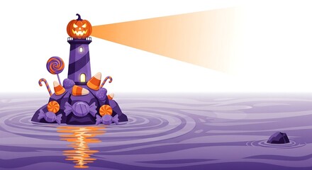Surreal Halloween Pumpkin Lighthouse Vector