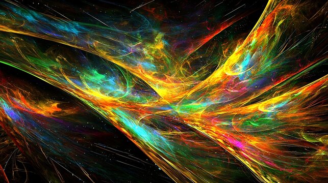 Colorful abstract image with intertwined luminous lines and sparks forming visual rhythm