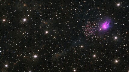 Obraz premium Vibrant fantasy fireworks exploding among stars in soft glowing nebula background