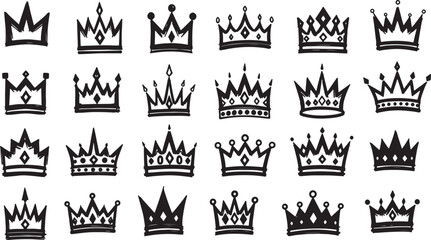 Collection of Hand Drawn Black Ink Crowns on White Background royalty king on white background also transparent background