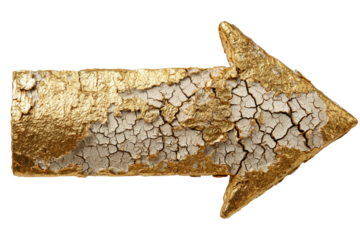 A gold and white arrow with cracks and holes on it