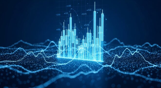 Futuristic digital data visualization with blue graphs and charts
