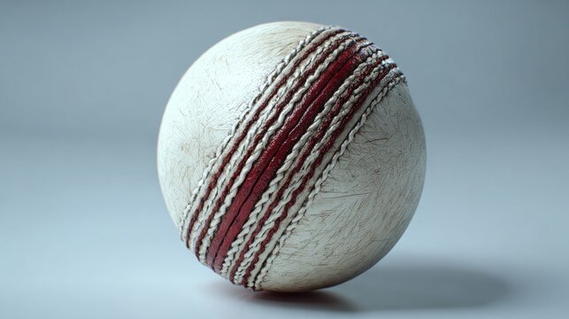 An immaculate white cricket ball with a faintly textured seam positioned on a plain background, suitable for use in illustrations of sports equipment, promotional campaigns for cricket games, and