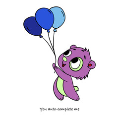 Cute hand-drawn Valentine’s Day poster featuring an adorable teddy bear holding balloons with sweet love quotes below