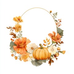 Fototapeta premium Autumn floral wreath illustration