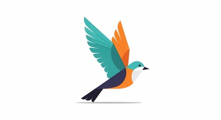 Obraz premium Flight of the Modern Bird: A stylized illustration of a vibrant bird in full flight, showcasing its colorful wings against a clean backdrop, embodying freedom and natural beauty.