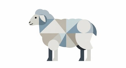 Geometric Sheep Illustration: A minimalist illustration showcases a sheep constructed from geometric shapes, employing a palette of cool tones.