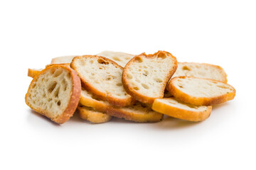 Crispy roasted bruschetta bread isolated on white background.
