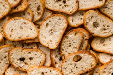 Crispy roasted bruschetta bread. Top view.