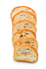 Crispy roasted bruschetta bread isolated on white background.