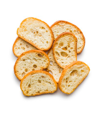 Crispy roasted bruschetta bread isolated on white background.