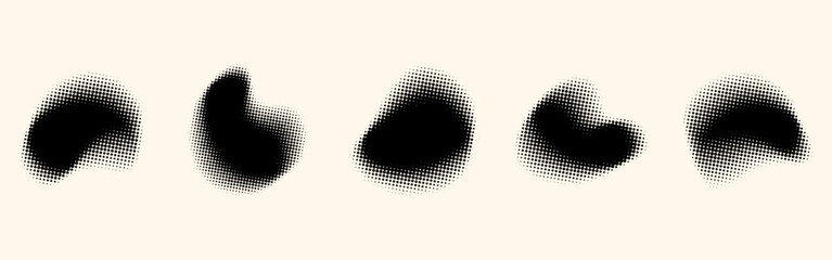Halftone organic shapes collection. Irregular blobs with halftone texture.