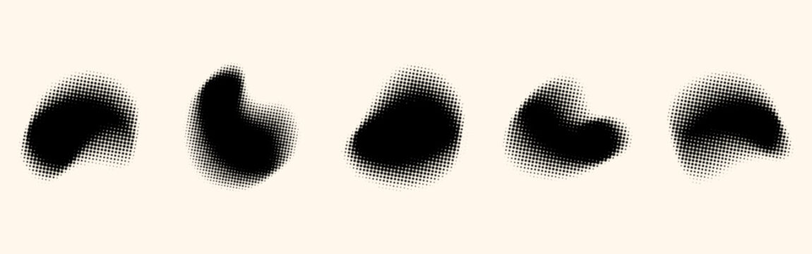 Halftone organic shapes collection. Irregular blobs with halftone texture.