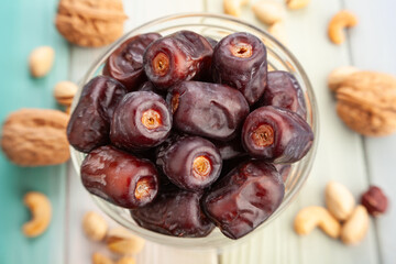 dates fruit on wood background