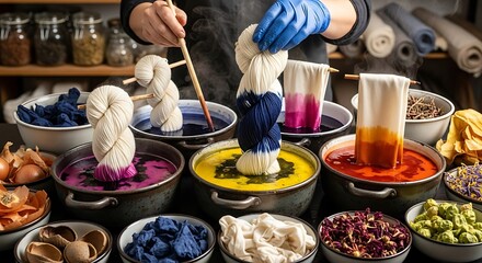 Artisan Dyeing Process - Colorful Textiles and Craftsmanship.