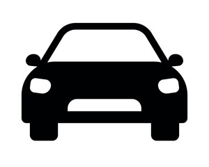 Black car front view silhouette icon. Simple automobile symbol. Minimal flat vector design for app, sign, transport concept, infographic, or automotive logo illustration