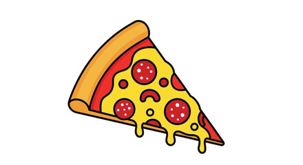 A delicious slice of pepperoni pizza with melted cheese, presented in a fun, cartoonish style, perfect for food-related designs