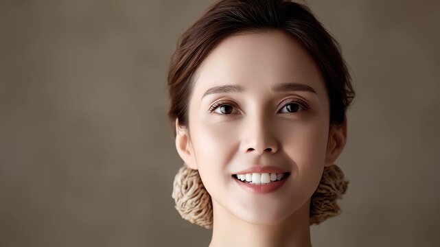 Close-up of Asian Woman's Face Showing Smile, Beauty and Confidence