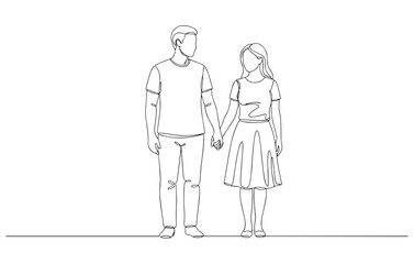 Minimal continuous line art of a couple holding hands in love and connection