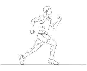 Continuous line drawing of an athletic man running in motion