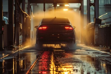 Fototapeta premium Car going through Car Wash car vehicle light.