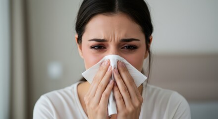 Sick woman sneezing