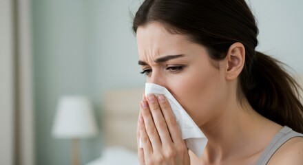 Sick woman sneezing