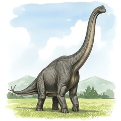 Fototapeta premium Brachiosaurus in a Field - A Detailed Illustration of a Dinosaur.