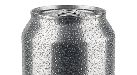 Cold aluminum soda can with condensation isolated on transparent background