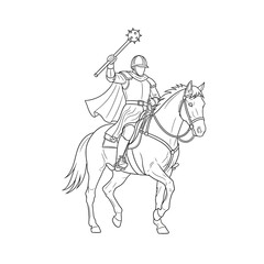 Line Art Depiction of a Knight on Horseback with Mace.