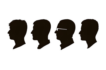 Four male head silhouettes in profile isolated on transparent background