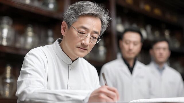 Asian Pharmaceutical Researchers Recording Experimental Data