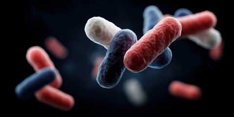 Colorful bacteria cells floating in dark background