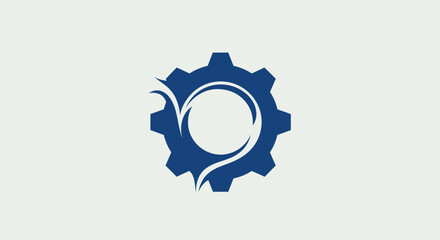Blue Gear Symbol with Abstract Swirls Inside.