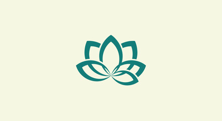 Elegant Teal Lotus Flower Symbol on Cream Background.