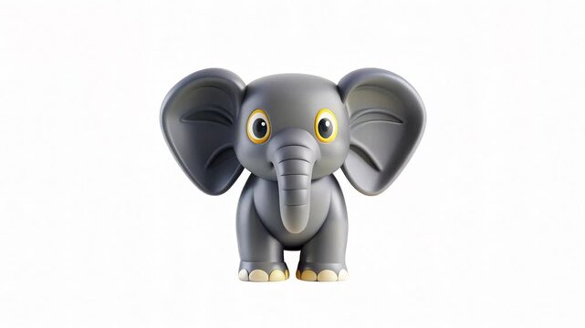 Adorable 3D cartoon baby elephant icon with ears and friendly face, rendered in soft gray tones, suitable for children's apps, educational content, branding, and playful designs